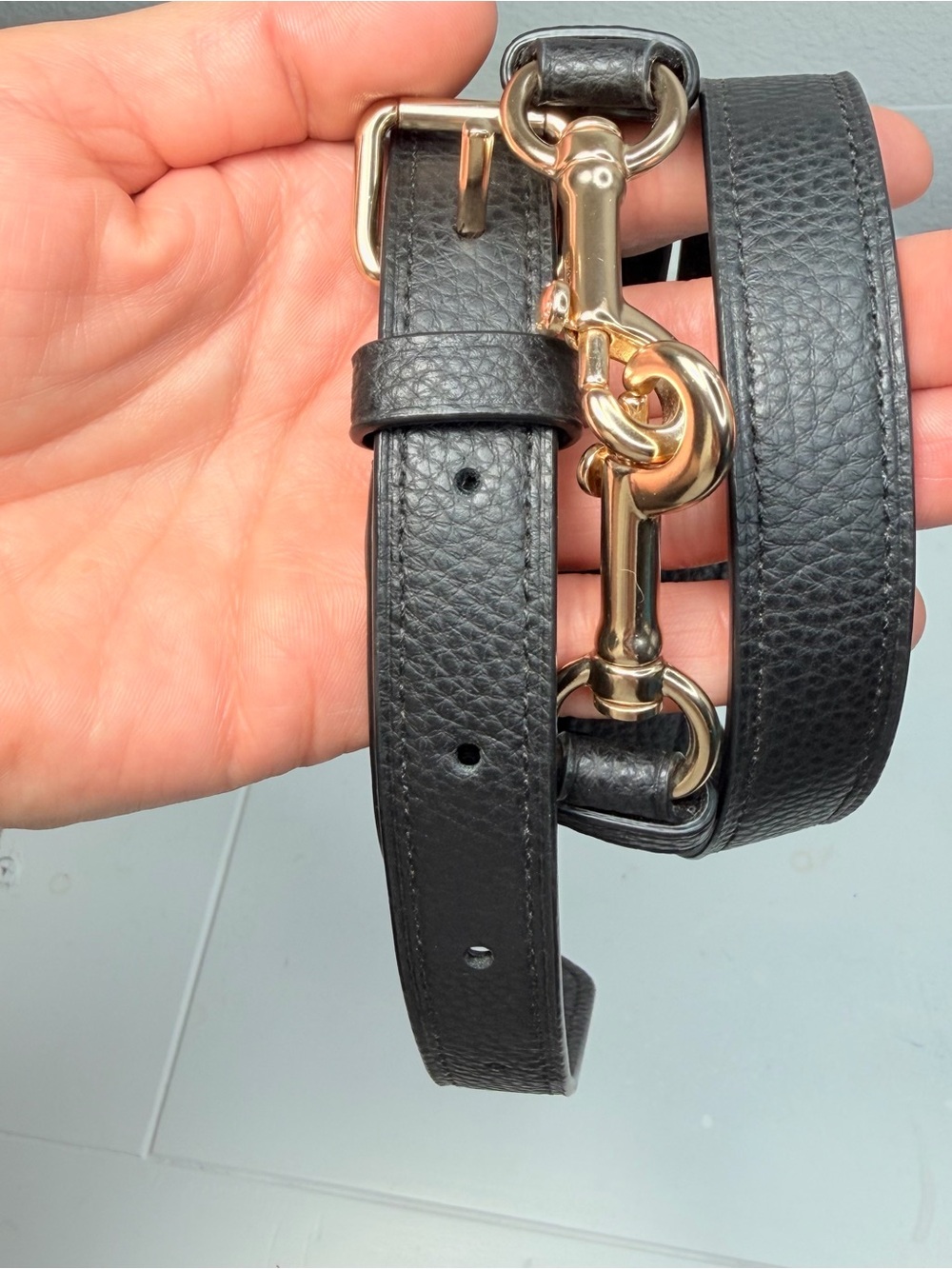 COACH  Replacement Strap Black Pebble Leather Gold Hardware Adjustable